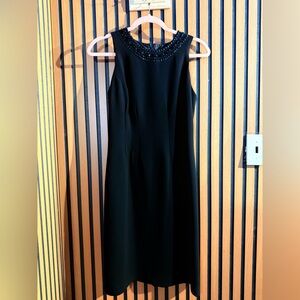 Talbots Black Midi Dress‎ with Embellished Neckline Sz 2